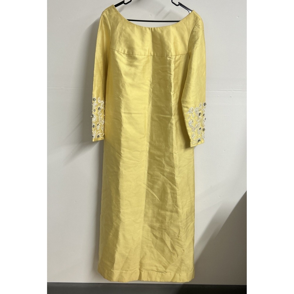 Handmade Beaded Dress Women's Yellow Indian Gown Kaftan Beads Imported Jay David